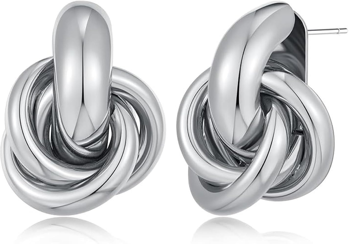 1 Pair Silver Earrings for Women, Silver Geometric Drop Dangle Earrings, Chunky Trendy Knot Stud ... | Amazon (UK)
