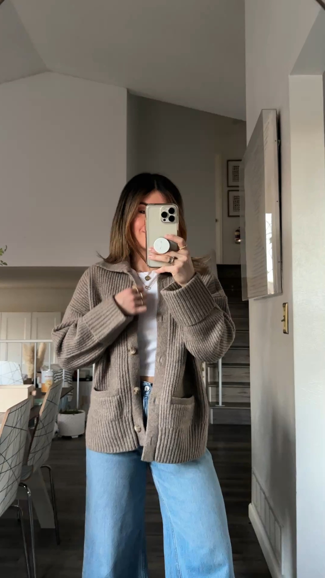 Take 30% off my jeans and 20% off my cardigan!!! 
Cardigan size xs. It’s oversized! Do not size up
Jeans size 24 short

#LTKWatchNow #LTKSaleAlert #LTKFindsUnder100