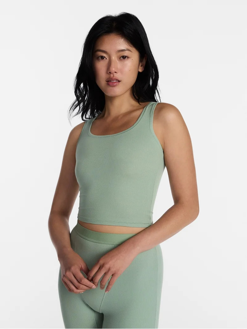 No Boundaries Cotton Stretch Ribbed Cropped Tank Top, Women\u2019s, Sizes XS-XXXL | Walmart (US)