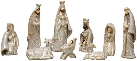 Amazon.com: Creative Co-Op 1-1/2"H-5-3/4 H Stoneware Nativity, Reactive Glaze, Beige & White, Set... | Amazon (US)
