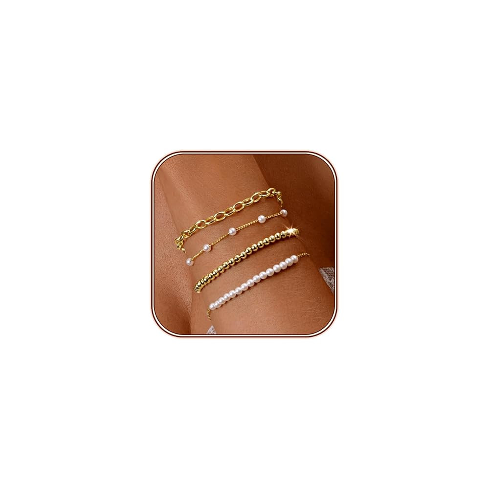 Zeffy Gold Pearl Beaded Bracelet for Women, 14K Gold Plated Jewelry Set With Paperclip Link Chain... | Amazon (US)