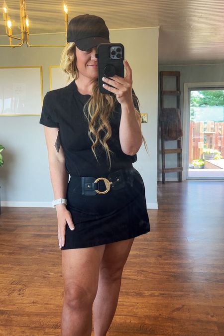 Walmart Tee Shirt Dress! Walmart black dress. I ordered a size extra small and I belted it and added a hat for style. 

#LTKSeasonal #LTKFindsUnder50 #LTKActive