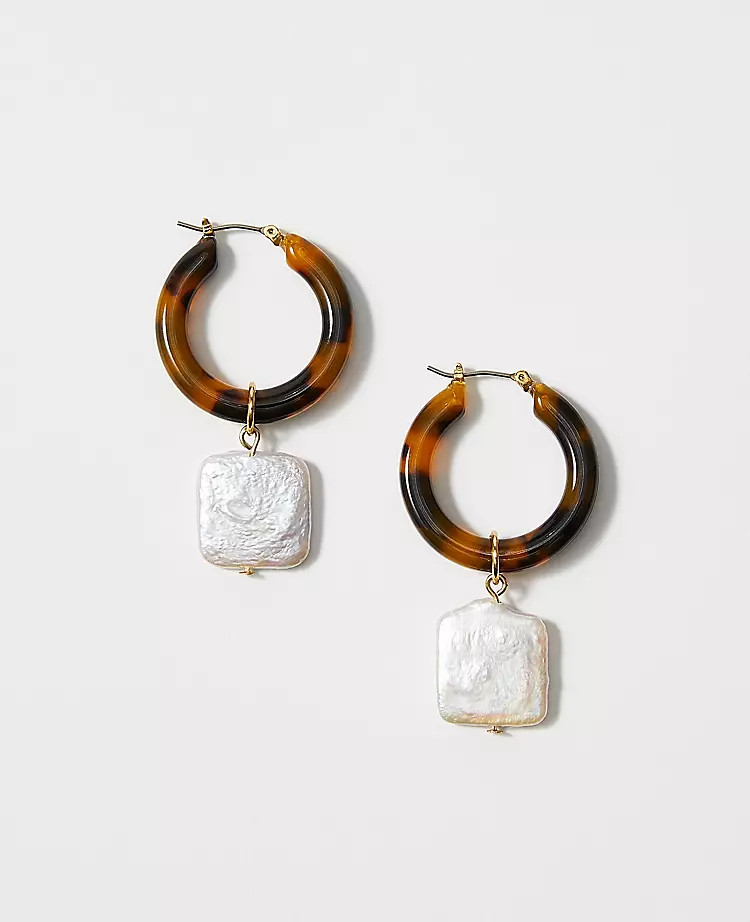 Tortoiseshell Pearlized Hoop Earrings | Ann Taylor | Ann Taylor (US)