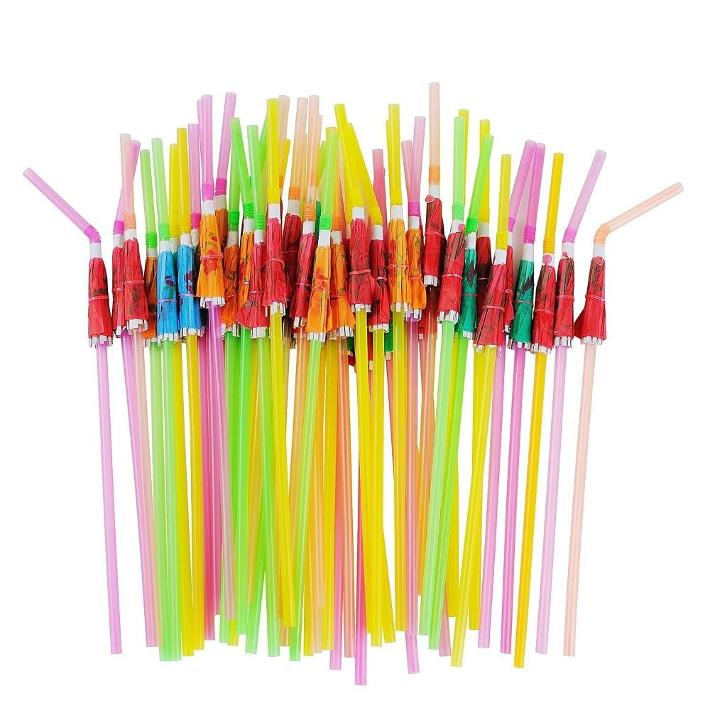 ALINK 50 Umbrella Parasol Drinking Straws, Hawaiian Beach Cocktail Luau Party Decorations Supplie... | Amazon (US)