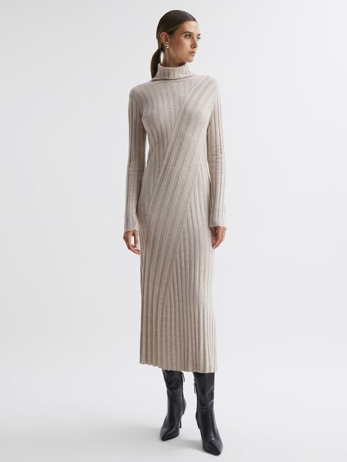 Reiss Neutral Cady Fitted Knitted Midi Dress | Reiss US
