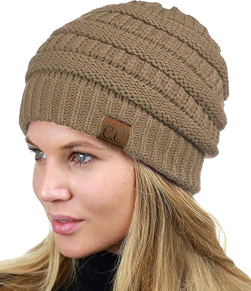 C.C Unisex Chunky Soft Stretch Cable Knit Warm Fuzzy Lined Skully Beanie | Amazon (US)