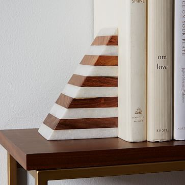Striped Marble + Wood Bookend | West Elm (US)