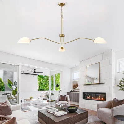 3 Lights Gold Chandeliers, Mid Century Modern 3 Arm Chandelier With White Glass Shade For Dining Room Living Room Bedroom | Wayfair North America