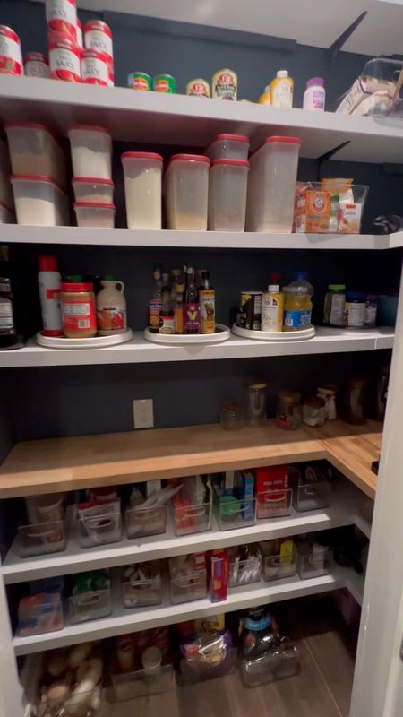 Peek inside our new pantry!
Kitchen, home organization, home design, home decor, bins, baskets, lazy Susan 

#LTKfamily #LTKFind #LTKhome
