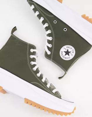 Converse Run Star Hike Hi canvas platform sneakers in cargo khaki | ASOS (Global)