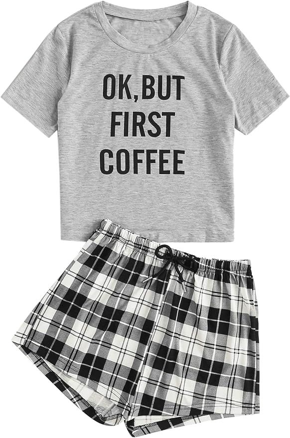 DIDK Women's Cute Cartoon Print Tee and Striped Shorts Pajama Set | Amazon (US)