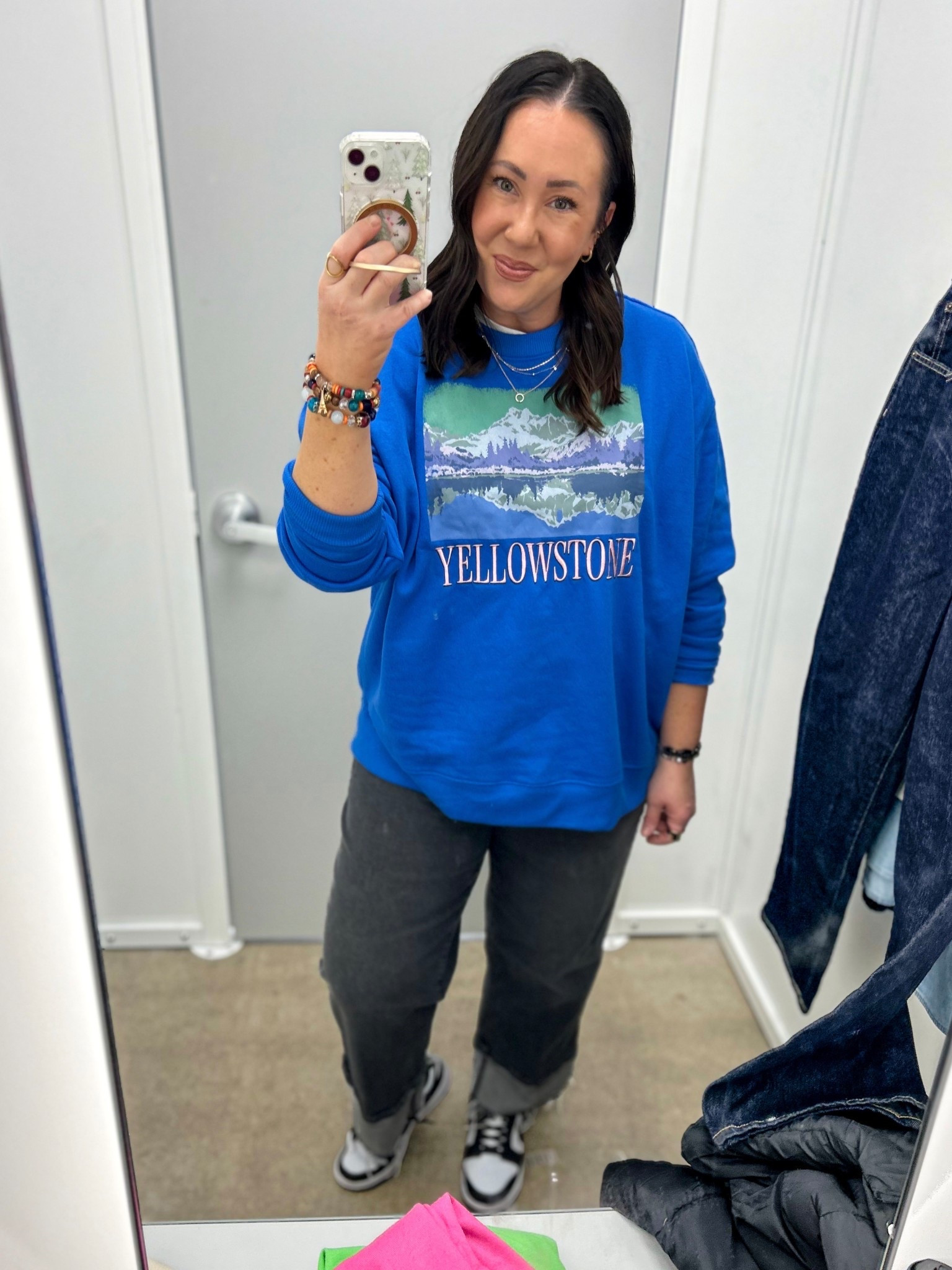 Sweatshirt on sale for $14.99! Love this color blue!  Curvy sizing. Went with a 2X because this runs small. XL @gap tee. @walmart cuffed jeans. Size 16 regular. @nike dunks on major sale! Run true to size. XL belt  

#LTKOver40 #LTKFindsUnder50 #LTKSaleAlert