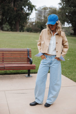 Mattie Cropped Trucker Jacket - Taupe | Petal & Pup (US)
