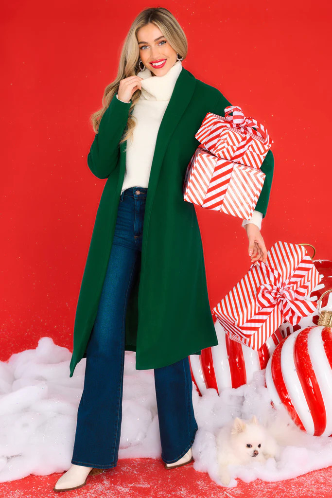 Keep The Change Hunter Green Coat | Red Dress 