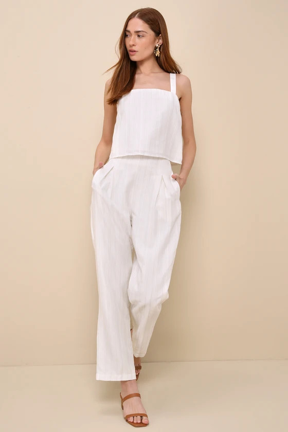 Chic Tranquility Ivory Striped High-Rise Wide-Leg Linen Pants | Lulus