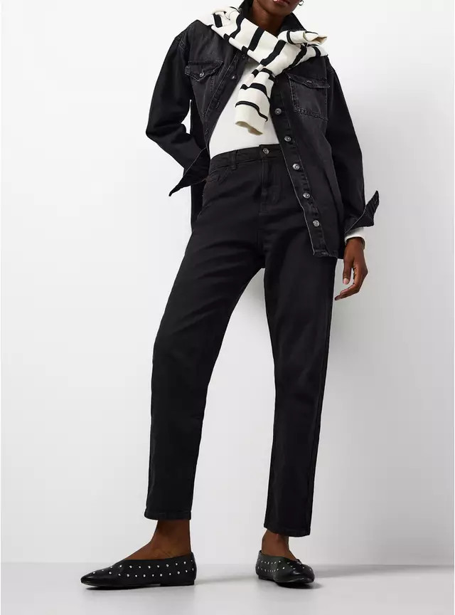 Black Wash High Rise Mom Jeans  18L | Tu Clothing