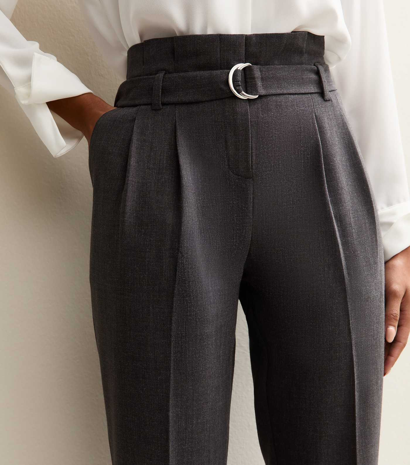 Dark Grey Paperbag Waist Tapered Trousers | New Look | New Look (UK)