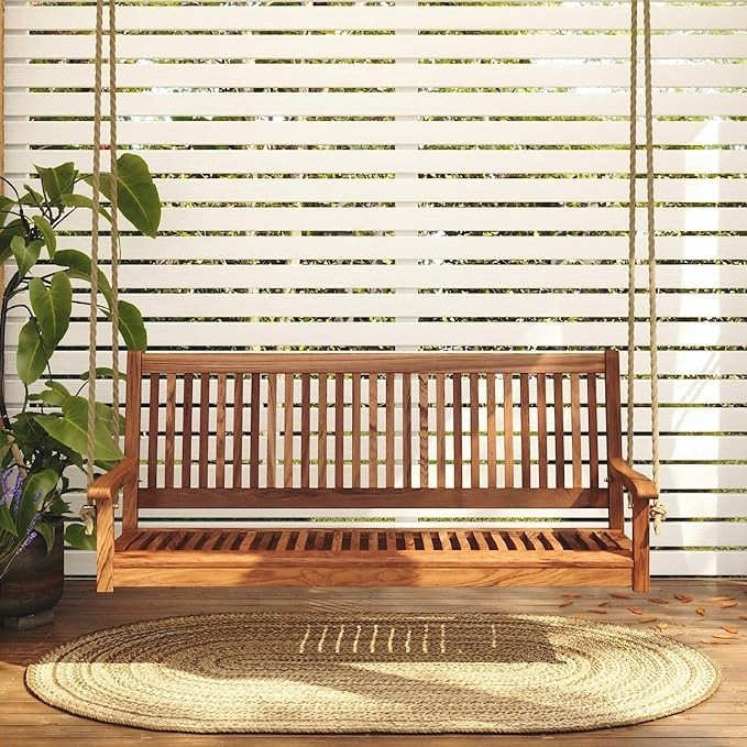 East Green Hayden 5 Foot Wooden Porch Swing in Natural Oil Finish - Outdoor Bench Swing Crafted f... | Amazon (US)