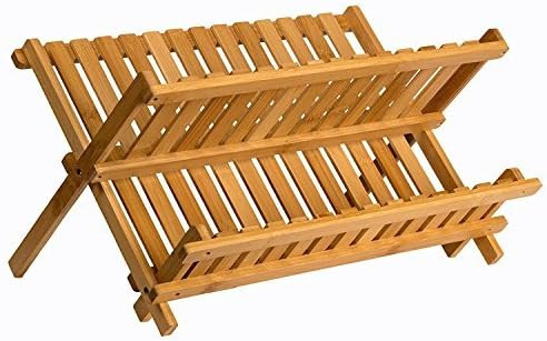 Sagler wooden dish rack plate rack Collapsible Compact dish drying rack Bamboo dish drainer | Amazon (US)
