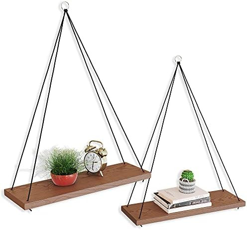 OMYSA Boho Hanging Shelves for Wall [Set of Two w. Gold, Silver & Black Rings] - Window Shelf - F... | Amazon (US)