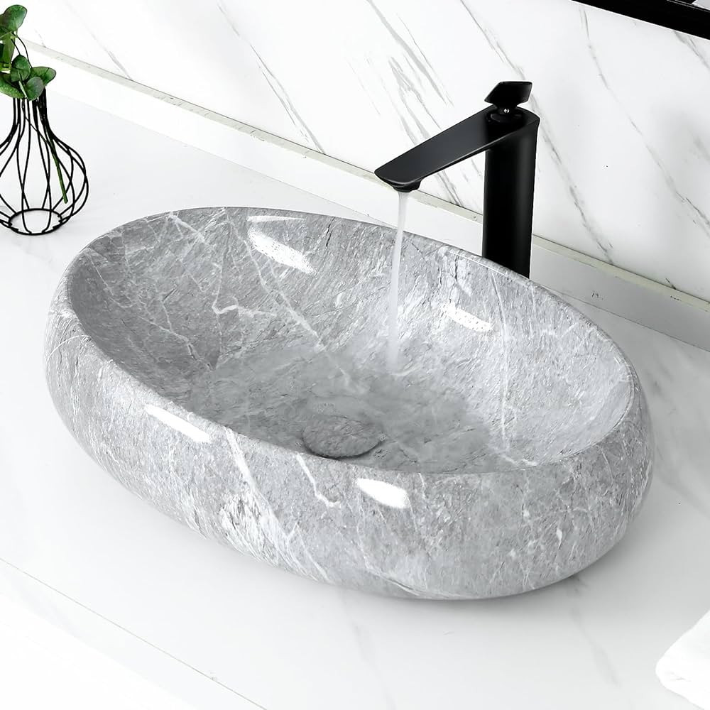 Tysun Vessel Sink Oval, 24'' x 16'' Modern Above Counter Countertop Bathroom Vessel Sink, Gray Po... | Amazon (US)