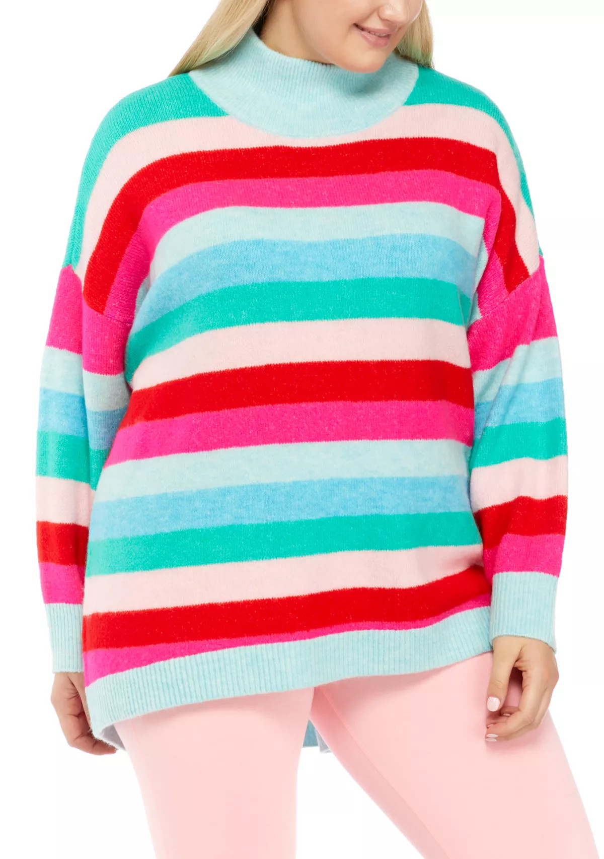 Plus Size Striped Mock Neck Tunic Sweater | Belk