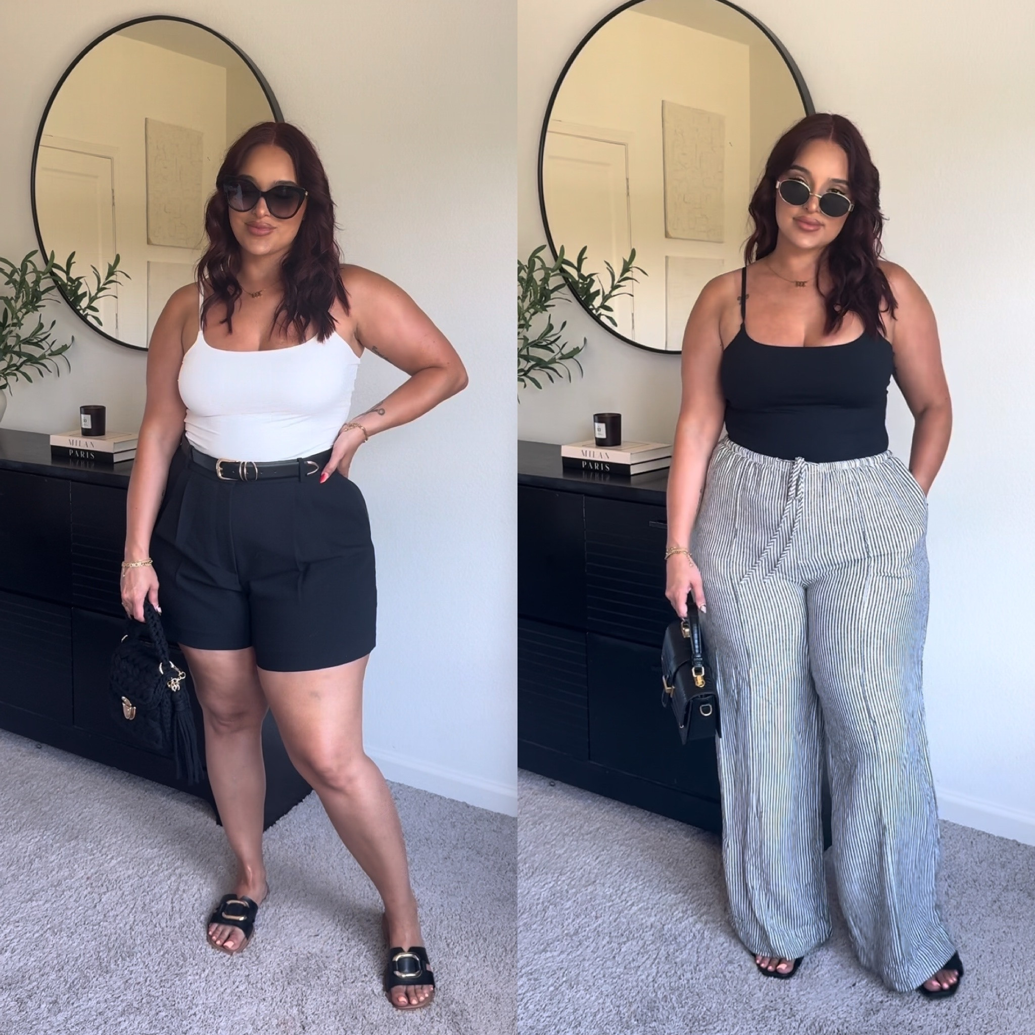 Tops- size XL | black shorts- size 33 | striped pants- size XL 