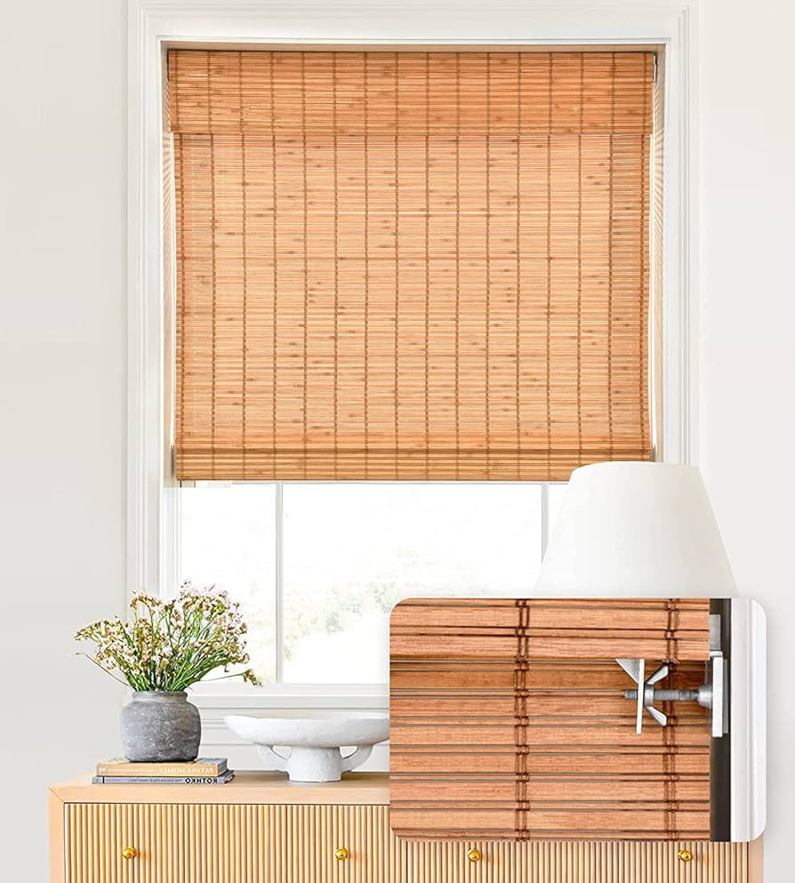 LazBlinds No Tools No Drill Cordless Bamboo Roman Shades, Light Filtering Window Treatment, Roll ... | Amazon (US)