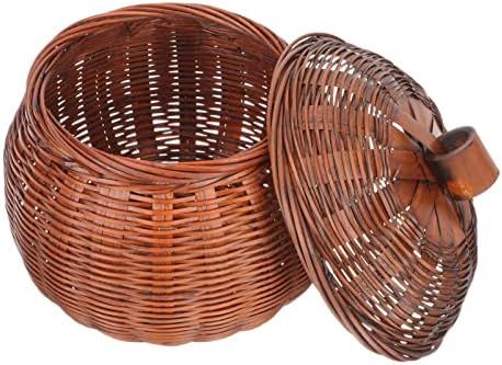 Rattan Boxes with Lid Woven Egg Basket Wicker Tray Pumpkin Shape Rattan Storage Basket Box Storag... | Amazon (US)