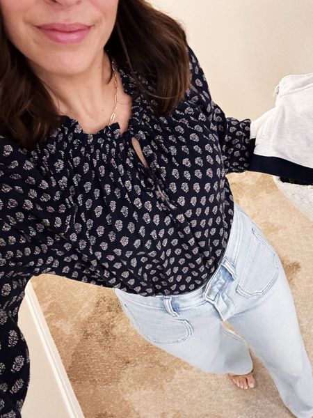 Wore this paisley top and this high waisted wide leg jeans to dinner our first night in Palm Springs! Top runs big so size down - jeans run tts. 

#LTKover40 #LTKfindsunder100 #LTKSeasonal