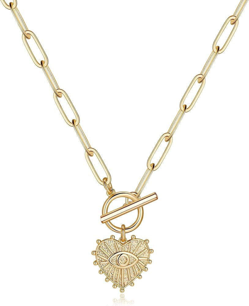 Turandoss Gold Paperclip Chain Necklace for Women, 14K Gold Plated Dainty Paperclip Link Chain Ne... | Amazon (US)
