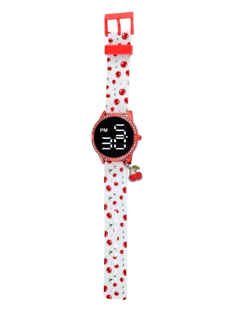 Wonder Nation Girls White Cherry Printed Silicone Strap Watch with Digital ED Display: WN5252WM | Walmart (US)