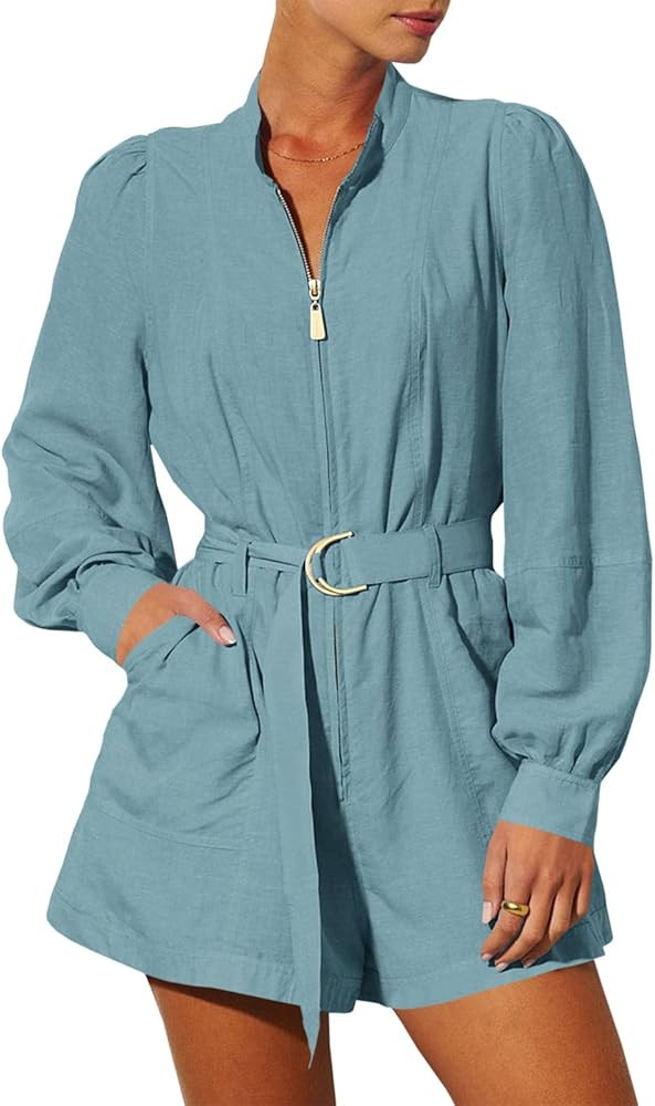 Cicy Bell Women's Long Sleeve Utility Rompers Zip Up Adjustable Belted Short Jumpsuits with Pocke... | Amazon (US)