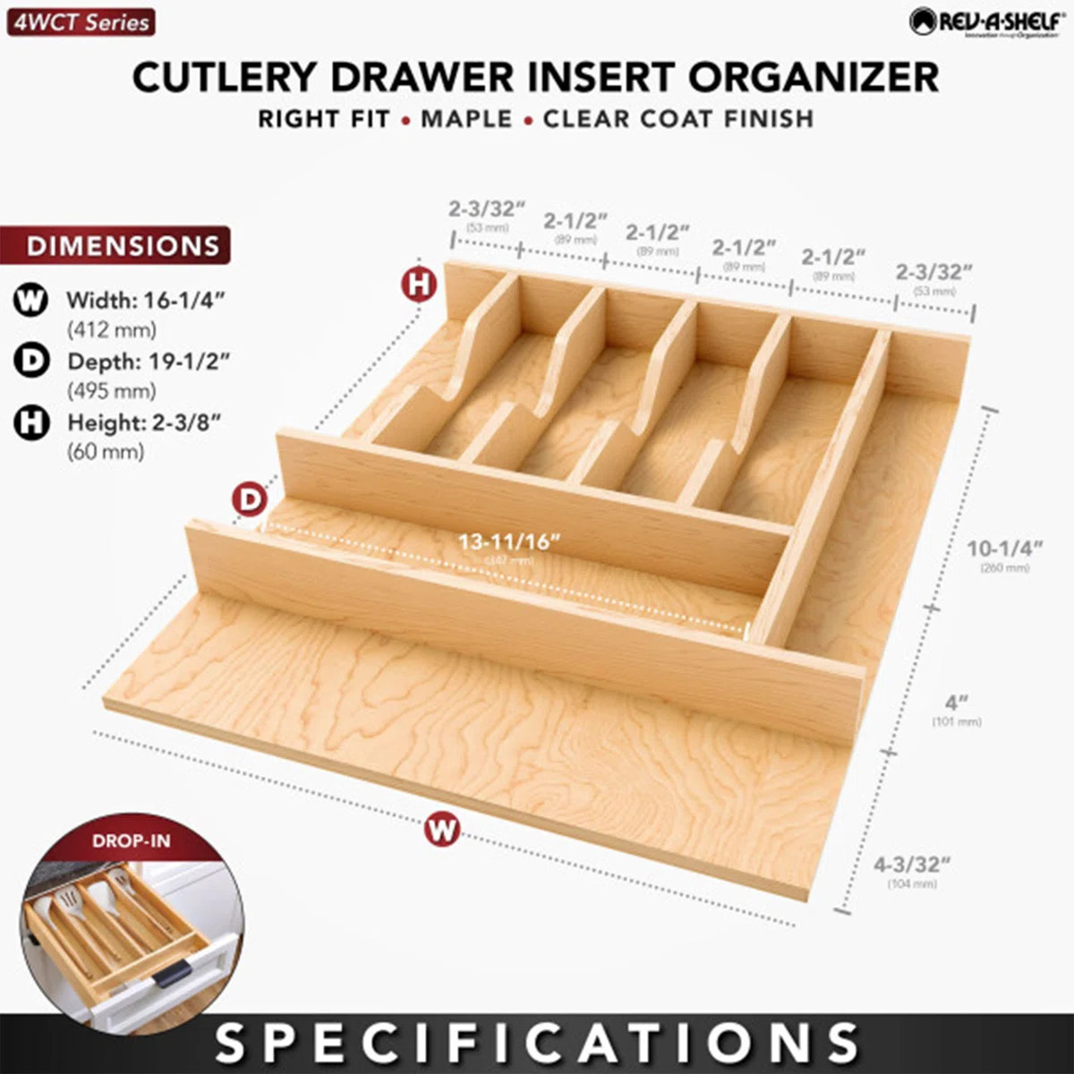 Rev-A-Shelf Natural Maple Right Size Utensil Drawer Insert | Wayfair North America