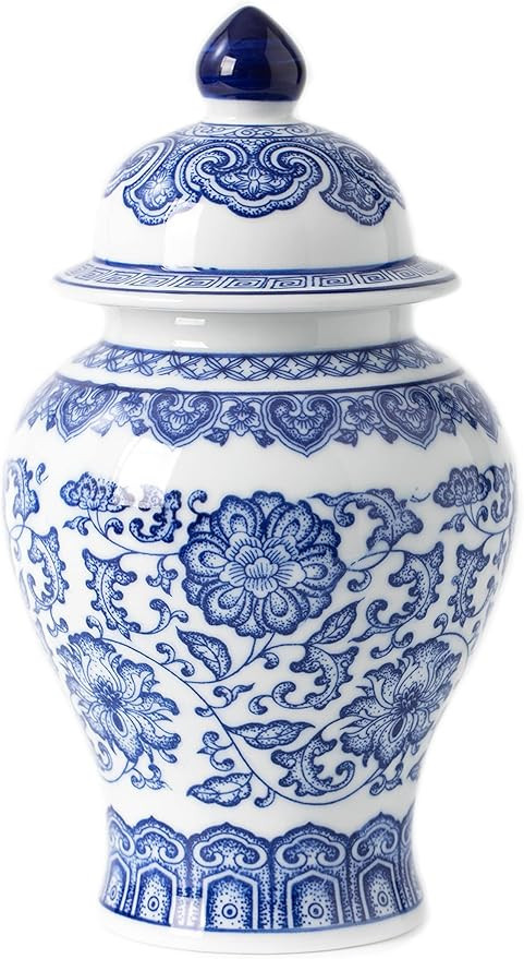 Blue and White Ginger Jar, Ceramic Chinoiserie Decorative Jars for Home, Office, Flower Vase Poce... | Amazon (US)