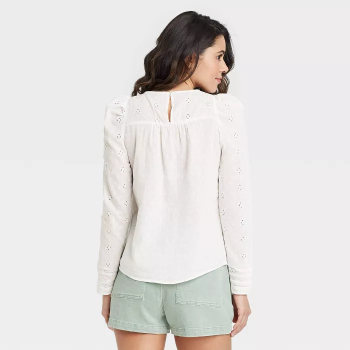 Women's Puff Long Sleeve Eyelet Top - Universal Thread™ | Target