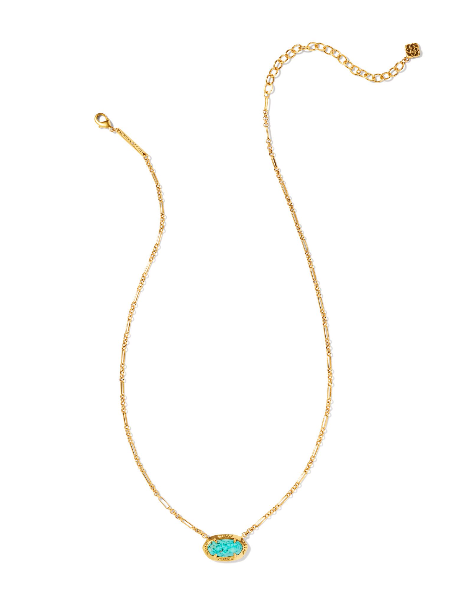 Elisa Vintage Gold Etch Frame Short Pendant Necklace in Variegated Turquoise Magnesite | Kendra S... | Kendra Scott