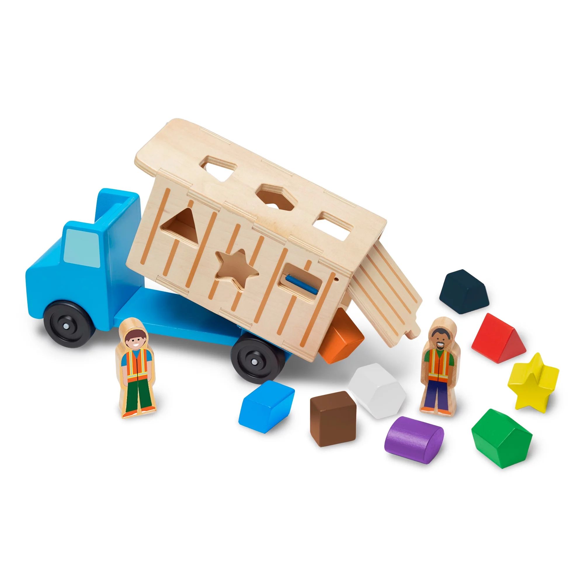 Melissa & Doug Shape-Sorting Wooden Dump Truck Toy With 9 Colorful Shapes and 2 Play Figures | Walmart (US)