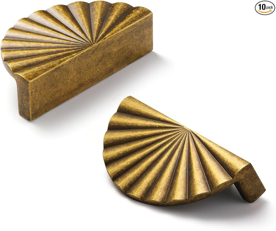 10 Pack Antique Brass Cabinet Pulls Cup Flat Vintage Drawer Pulls Kitchen Cupboard Bathroom Dress... | Amazon (US)