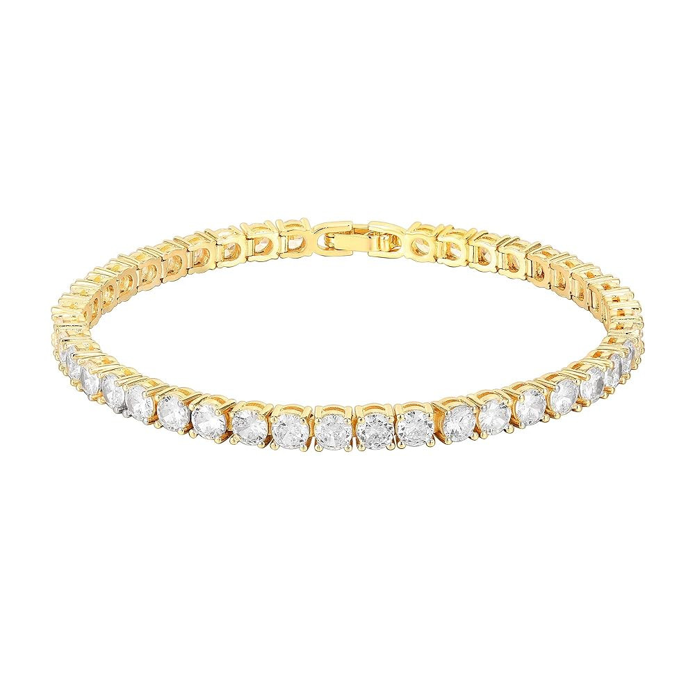 PAVOI 14K Gold Plated Cubic Zirconia Classic Tennis Bracelet | Gold Bracelets for Women | 4mm CZ,... | Amazon (US)