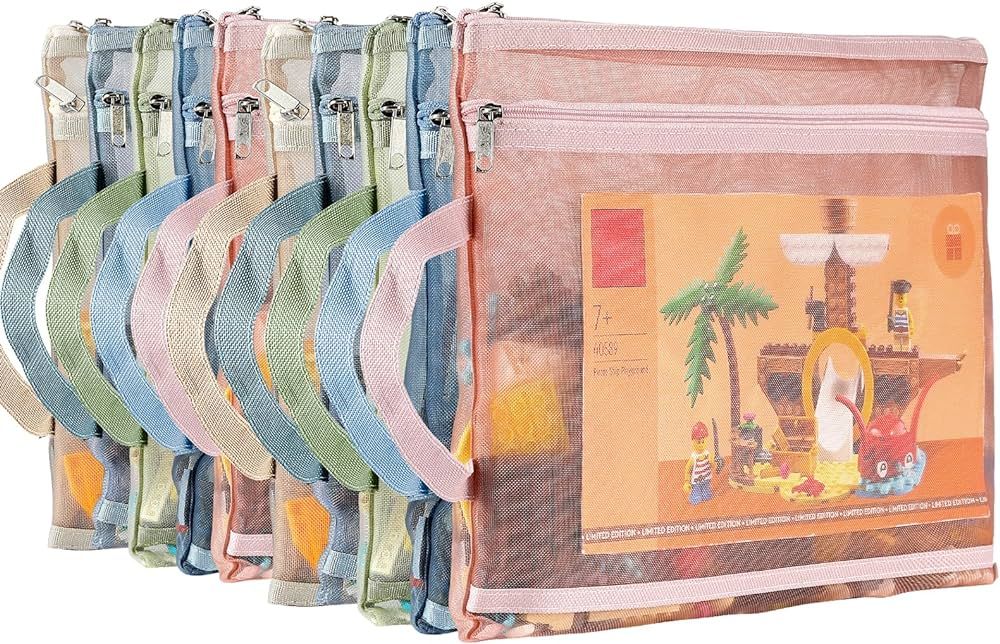 10 Pack Colored Mesh Zipper Pouch Bags, Double-Layer Nylon Puzzle Building Block Sets Toy Storage... | Amazon (US)