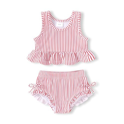 Baby Swimsuit Toddler Girl Bathing Suit Summer Stripe Bikini Set Beach Two Piece Swim Wear (Red, 18-24 Months) | Amazon (US)