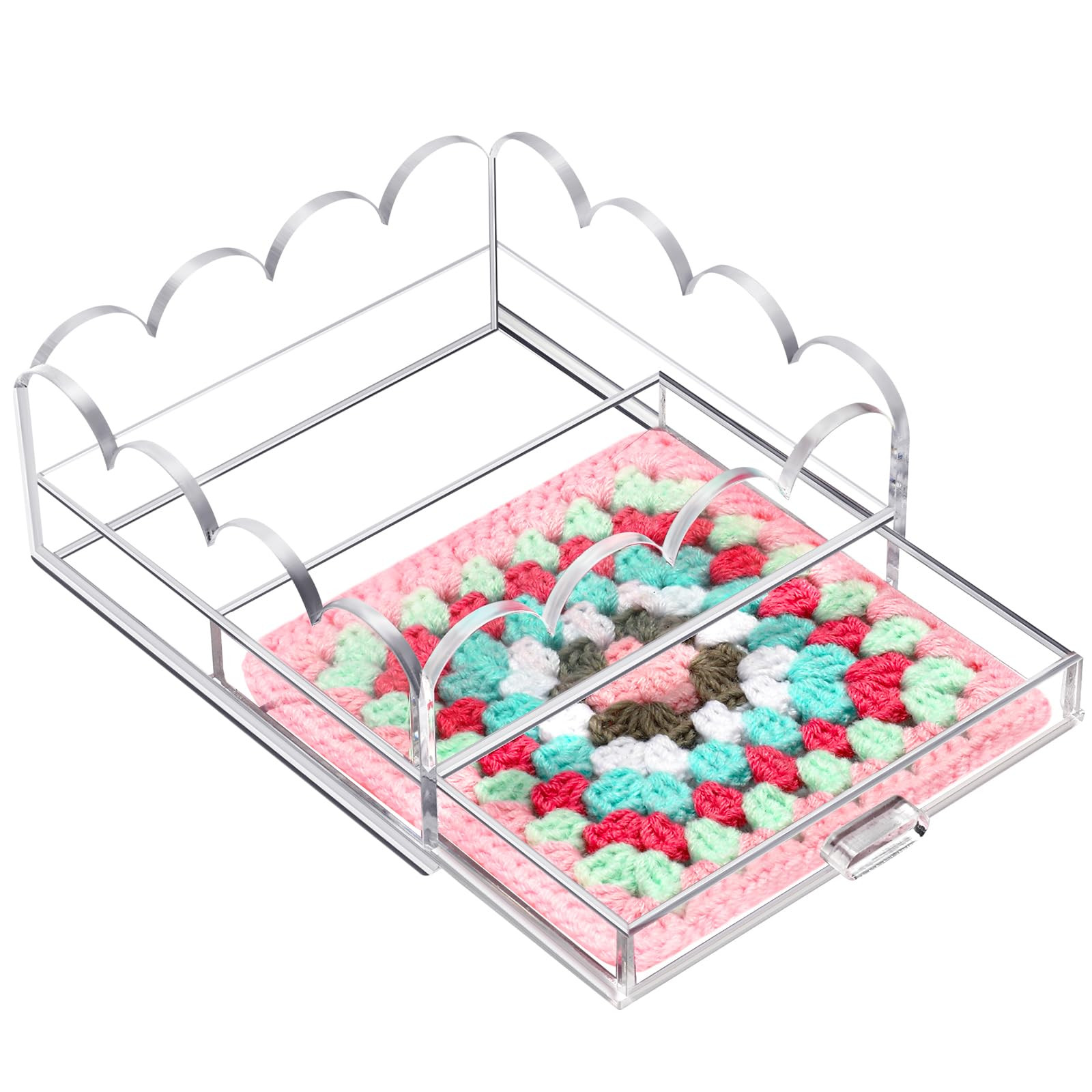 Scalloped Acrylic Tray, 5" x 5" Clear Acrylic Tray with Drawer for Insert Needlepoint, Customizab... | Amazon (US)
