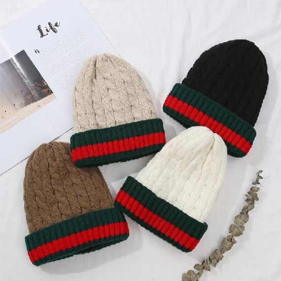 Green Red Stripe Soft Faux Fur Winter Hat Warm Fluffy Winter | Etsy | Etsy (US)