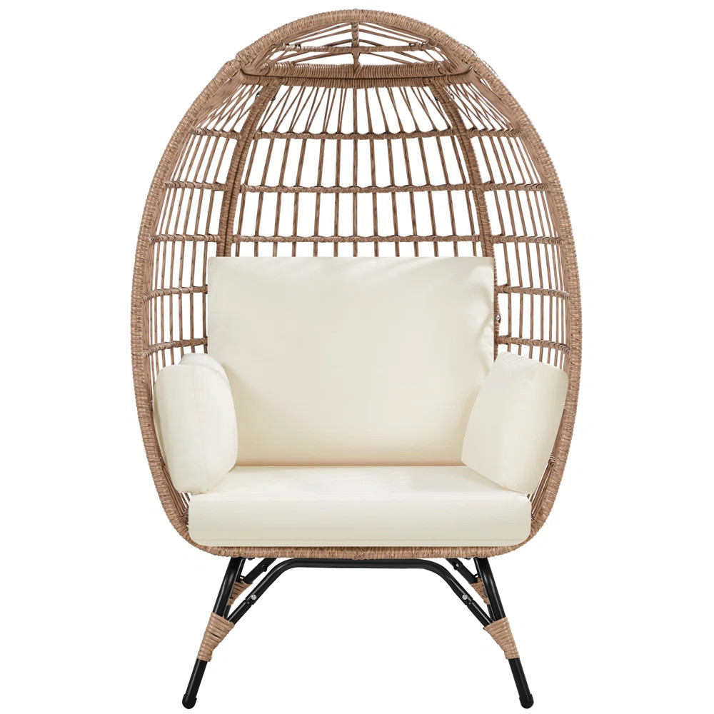 Dakota Fields Cynthie HDPE Rattan Indoor& Outdoor Egg-shaped Lounge Chair with 4 Cushions & Revie... | Wayfair North America