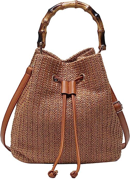 Buddy Small Drawstring Shoulder Bag Straw Weave Handbag Summer Beach Purse | Amazon (US)
