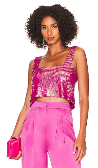 Tara Crop Top in Pink Disco Sequin | Revolve Clothing (Global)