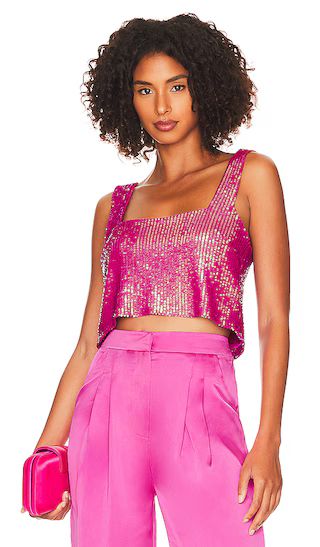 Tara Crop Top in Pink Disco Sequin | Revolve Clothing (Global)