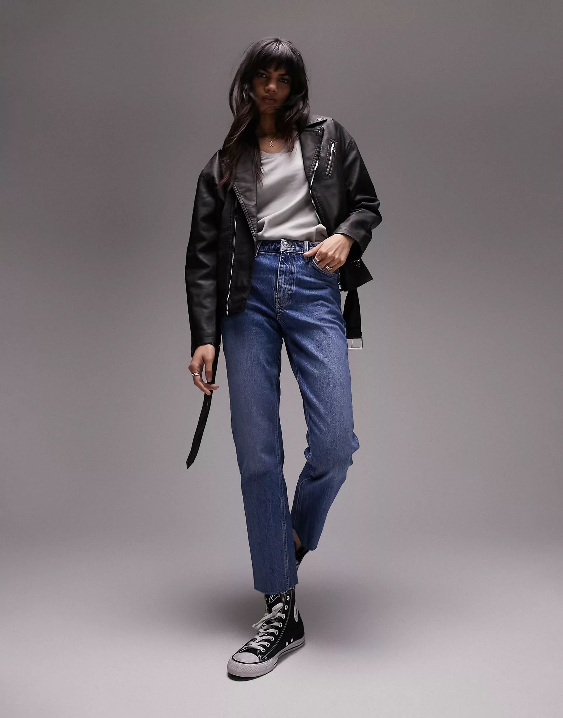 Topshop mid rise straight jeans in mid blue | ASOS (Global)