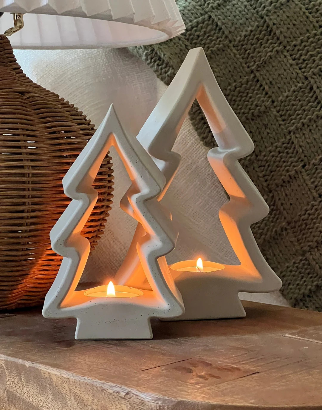 Tealight Concrete Christmas Tree, Holiday Candle Holder, Place Setting, Neutral Christmas, Firepl... | Etsy (US)